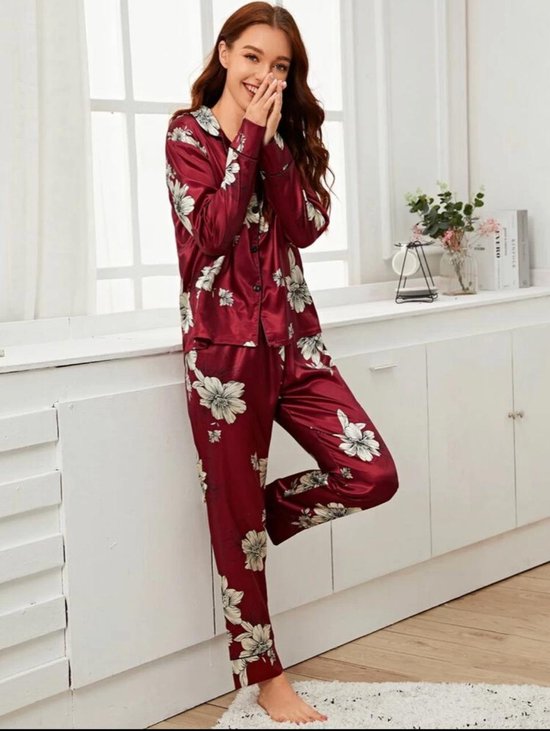 MKL - Chemise de nuit femme - Chemise de nuit pyjama en satin - Polyester -  Couleur... | bol