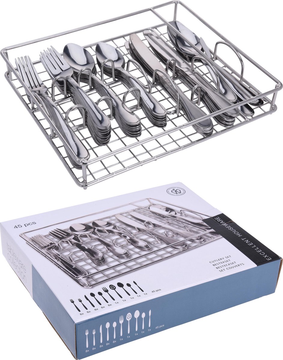 Bestekset 45dlg - RVS - met metalen Tray
