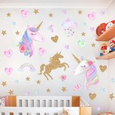 Muursticker | Unicorn | Eenhoorn | Hartjes | Goud | Wanddecoratie | Muurdecoratie | Slaapkamer | Kinderkamer | Babykamer | Jongen | Meisje | Decoratie Sticker |