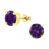 Joy|S - Zilveren 8 mm oorbellen - rond - zirkonia paars - 14k goudplating