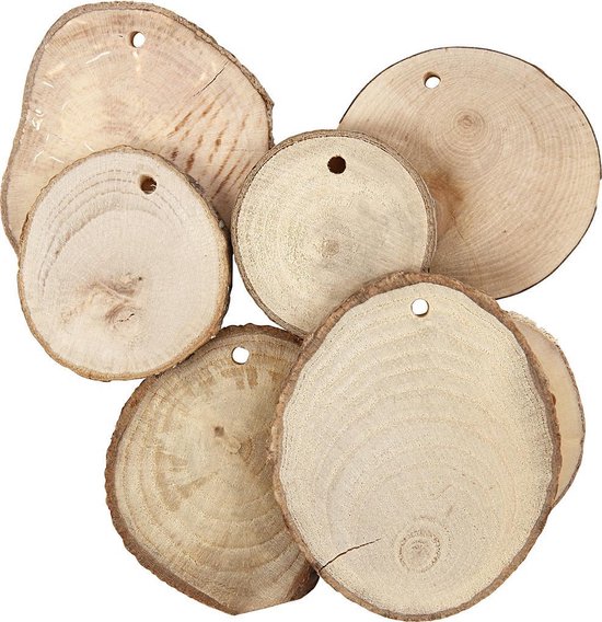 Fuyit Boomschijven, 7 - 8 cm, onafgewerkte houten schijven, niet-geboord, voor doe-het-zelven, 30 stuks