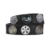 Quiges Dames Leren Armband Zwart met 6 Drukknopen Set - EBCMS347