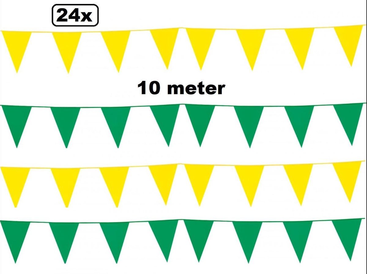 Afbeelding van product Thema party  24x Vlaggenlijn groen en geel 10 meter - vlaglijn festival thema feest verjaardag carnaval vlaggetje kleur