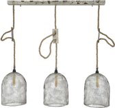 industriële ophanging met 3 lampen 3xØ30 cm in metaaleffectgaas met verstelbaar touw in gepatineerd koperkleurig