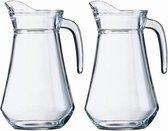 2x Glazen water karaf 1,3 liter - Sapkannen/waterkannen/schenkkannen