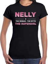 Naam cadeau Nelly - The woman, The myth the supergirl t-shirt zwart - Shirt verjaardag/ moederdag/ pensioen/ geslaagd/ bedankt 2XL