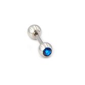 Stalen piercing barbell met 4 mm bolletje en blauw steentje
