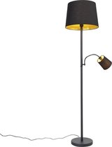 QAZQA retro - Klassieke Vloerlamp | Staande Lamp met leeslamp - 1 lichts - H 1597 mm - Zwart Goud - Woonkamer | Slaapkamer