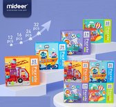 MiDeer - 4-in-1 puzzels in mooie geschenkdoos -  12 + 16 + 24 + 35 extra grote puzzelstukjes - Vervoer & Dier: Brandweerwagen + Boot + Vliegtuig + Raket - Kinderpuzzel - Educatief