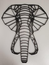 Geometrische olifant zwart medium - wanddecoratie - muurdecoratie - dierenkop olifant