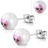 Aramat jewels ® - Pareloorbellen doodshoofd wit roze staal 9.5mm