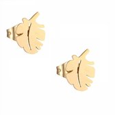 Aramat jewels ® - Zweerknopjes oorbellen blaadje goudkleurig chirurgisch staal 9mm x 7mm