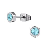 Aramat jewels ® - Zweerknopjes zeshoek licht blauw kristal staal zilverkleurig 5mm