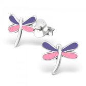 Aramat jewels ® - Kinder oorbellen libelle roze en paars 925 zilver 8mm x 9mm