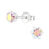 Aramat jewels ® - Kinder oorbellen rond zirkonia 925 zilver roze ab 4mm