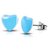 Aramat jewels ® - Hartjes oorbellen blauw emaille staal 7mm