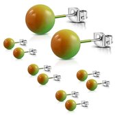 Aramat jewels ® - Bolletjes oorstekers groen oranje geel acryl staal 8mm