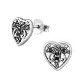Aramat jewels ® - Geoxideerde zilveren oorbellen hart zirkonia 925 zilver 8mm zwart dames