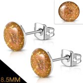 Aramat jewels ® - Druzy oorstekers glitter oranje acryl staal 8.5mm