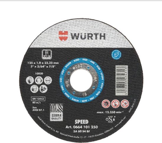 Disque à tronçonner Würth pour acier Speed - 125MM - 1,6 MM