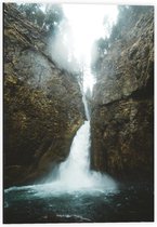 Dibond - Watervallen uit Bruine Rotsen  - 40x60cm Foto op Aluminium (Wanddecoratie van metaal)