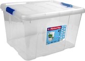 1x Opbergboxen/opbergdozen met deksel 25 liter kunststof transparant/blauw - 42 x 35 x 25 cm - Opbergbakken