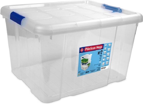 1x Opbergboxen/opbergdozen met deksel 25 liter kunststof transparant/blauw  - 42 x 35 x... | bol.com