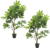 Set van 2x stuks groene Aralia klimop kunstplanten in zwarte pot 90 cm - Kunstplanten/nepplanten - Kamerplanten/planten in pot