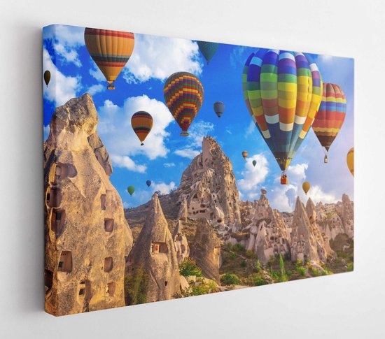 Colorful hot air balloon flying over Cappadocia, Turkey  - Modern Art Canvas - Horizontal - 1548654788 - 50*40 Horizontal