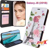 Galaxy J8 (2018) Print (Roos Paris) Boekhoesje - Portemonnee Book Case voor Samsung Galaxy J8 (2018) met Print (Roos Paris) - Met Multi Stand Functie - Kaarthouder Card Case Galaxy J8 (2018) Print (Roos Paris) - Met Pasjeshouder