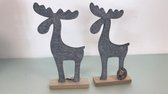 Decoratieve herten figuren - Op hout - 2 stuks - Grijs