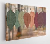 Onlinecanvas - Schilderij - Leaves Hang On Rope Art Horizontal Horizontal - Multicolor - 75 X 115 Cm