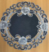 Tafelkleed - Linnenlook - Donker grijs met bloem - Rond 60 cm