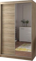InspireMe-Zweefdeurkast Kledingkast met Spiegel Garderobekast met planken en kledingstang - 120x61x200 cm (BxDxH) - NOAH 05 (Sonoma Eiken)