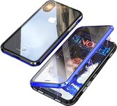 Magnetische case met voor - achterkant gehard glas voor de iPhone Xs Max - blauw