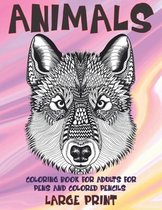 Coloring Book for Adults for Pens and Colored Pencils - Animals - Large Print