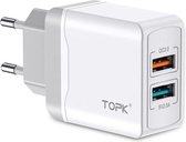 TOPK - Snellader - B244Q Universele Dual QC3.0 Oplader - 28W - QC3.0 - USB 2.0  - Wit