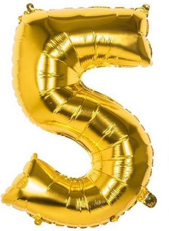 5 Jaar Folie Ballonnen Goud - Happy Birthday - Foil Balloon - Versiering - Verjaardag - Jongen / Meisje - Feest - Inclusief Opblaas Stokje & Clip - XXL - 115 cm