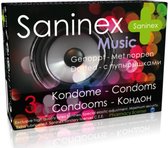 Saninex - condooms - 3 stuks - condooms met glijmiddel - geribbeld - transparant - extra sterk - music