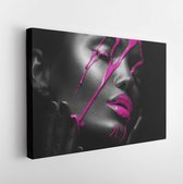 Purple Paint smudges drips from African American woman face, lips, eyes. - Modern Art Canvas - Horizontal - 1444579157 - 50*40 Horizontal