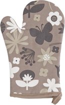 Ovenwant met bloemen - 18x28 cm - met lus - Taupe