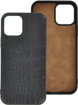 iPhone 12 Pro Hoesje - iPhone 12 Pro hoesje Echt leer Back Cover P Case Croco Zwart