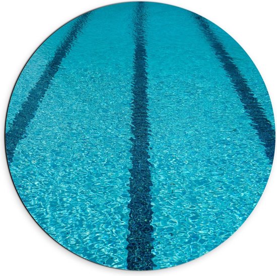 Dibond Wandcirkel - Blauwe Zwembadstrepen - 70x70cm Foto op Aluminium Wandcirkel (met ophangsysteem)