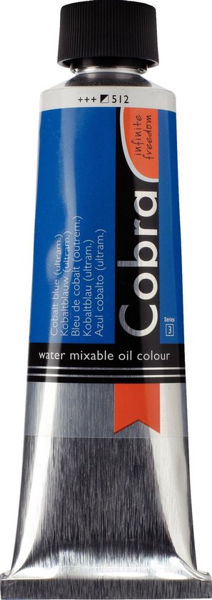 Tube de peinture à l'huile Cobra miscible à l'eau, bleu cobalt (outremer). Série 3.