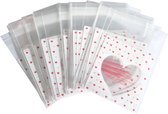 Fako Bijoux® - 100x Uitdeelzakjes - Cellofaan Plastic Traktatie Kado Zakjes - Snoepzakjes - Hart Open - 7x7cm