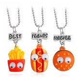 Kasey - Vriendschapsketting - BFF ketting voor 3 - Best friends - Friet, Hamburger & Hotdog