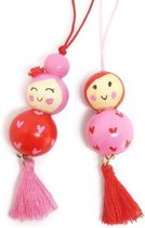 Valentijns geschenk, gelukspoppetje set ''little hearts'' roze & rood, handgemaakt, geluk