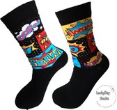 Verjaardag cadeau - boom pow yeah - Sokken - Sokken - Leuke sokken - Vrolijke sokken - Luckyday Socks - Sokken met tekst - Aparte Sokken - Socks waar je Happy van wordt - Maat 36-4