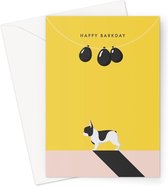Hound & Herringbone - Zwarte Piebald Franse Bulldog Grote Verjaardagskaart - Black Piebald French Bulldog Large Birthday Card