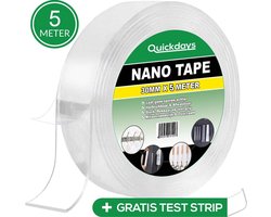 QuickDays® Dubbelzijdig Nano Tape Met Gratis Test Strip – Herbruikbaar en Waterproof – 5 Meter - Plakband - Extra Sterk
